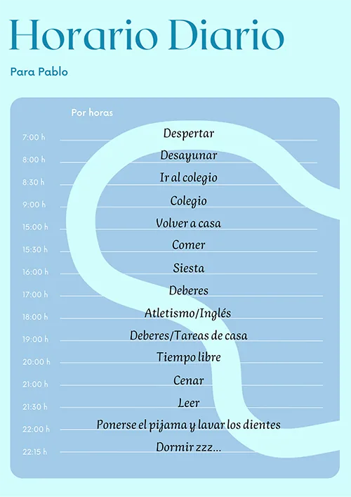 Ejemplo horario diario para que los niños aprendan a organizarse